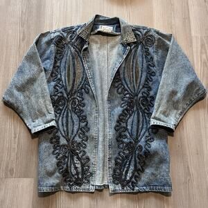 Women's Vintage 80's Tina Woo For Mass Blue Denim Parka Overcoat Jacket Sz Small